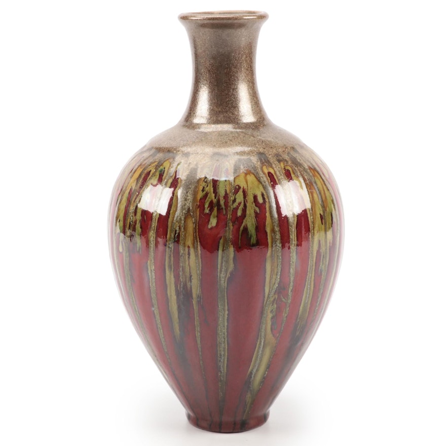 Red Flambe Glazed Pottery Vase