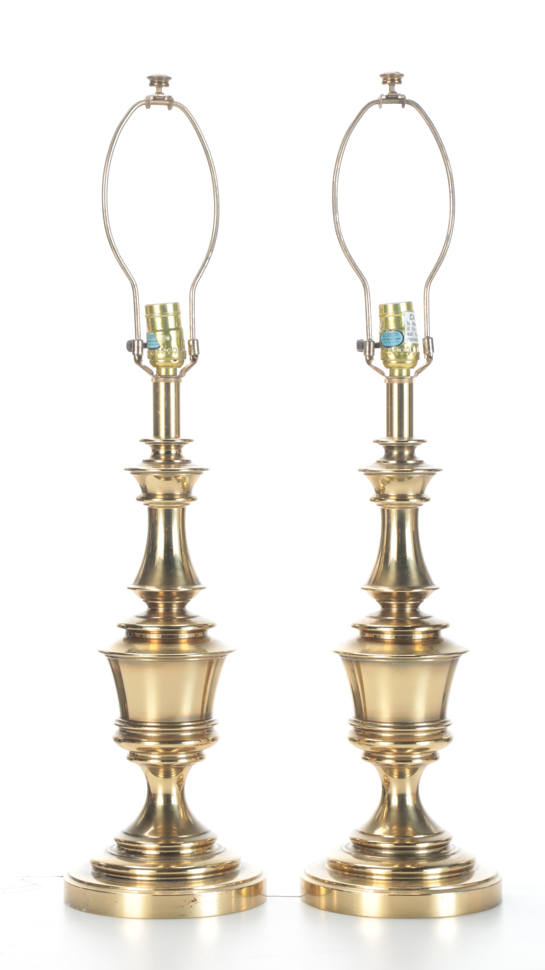Pair of Stiffel Brass Table Lamps With Pleated Paper Shades EBTH