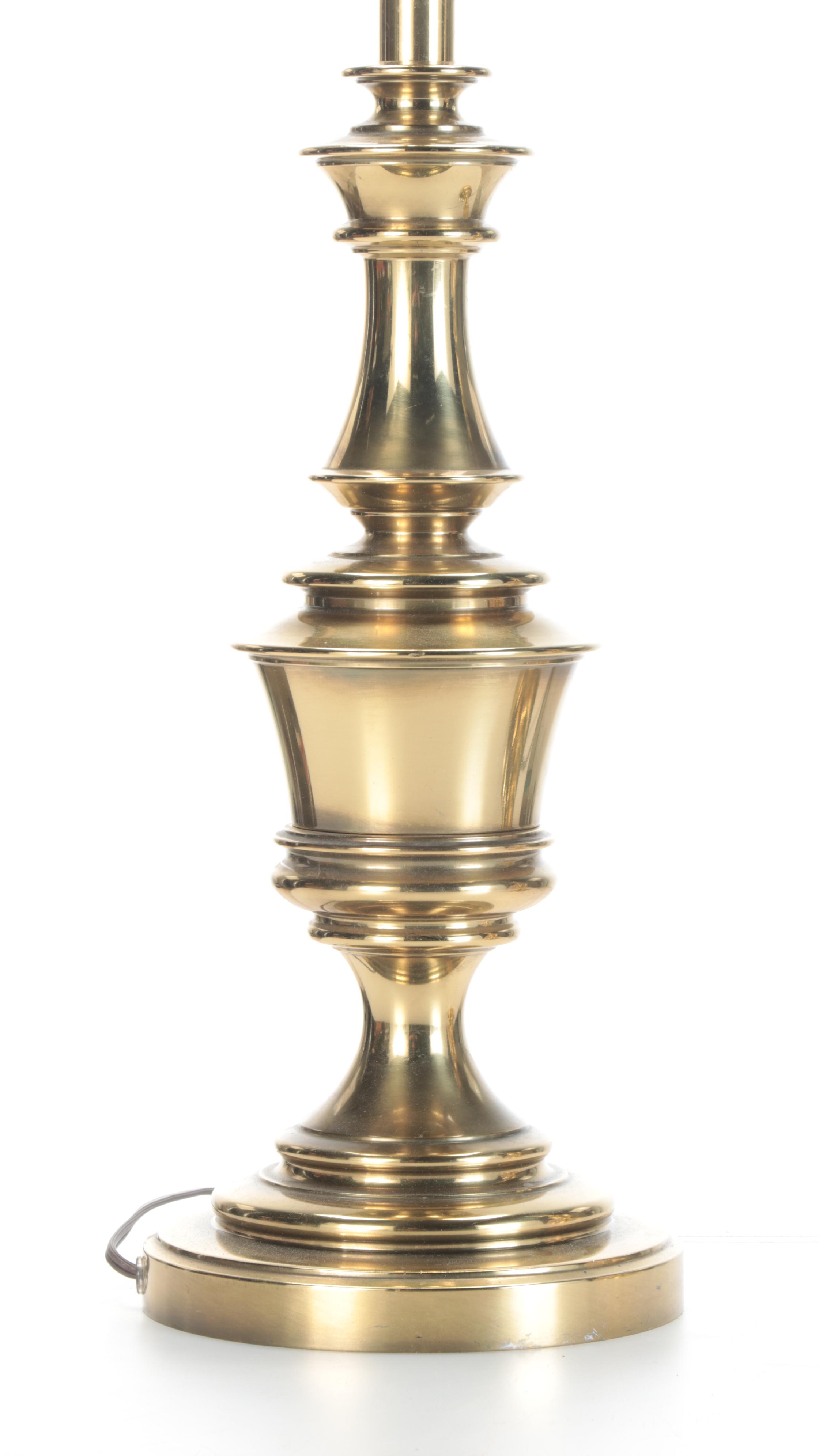 Pair of Stiffel Brass Table Lamps With Pleated Paper Shades EBTH