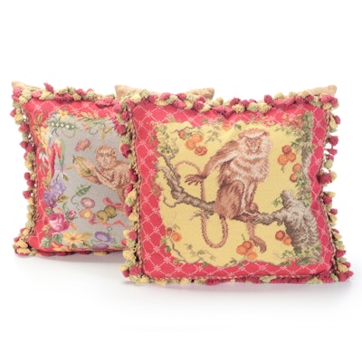 Needlepoint Faced Throw Pillows With Tassel Trim