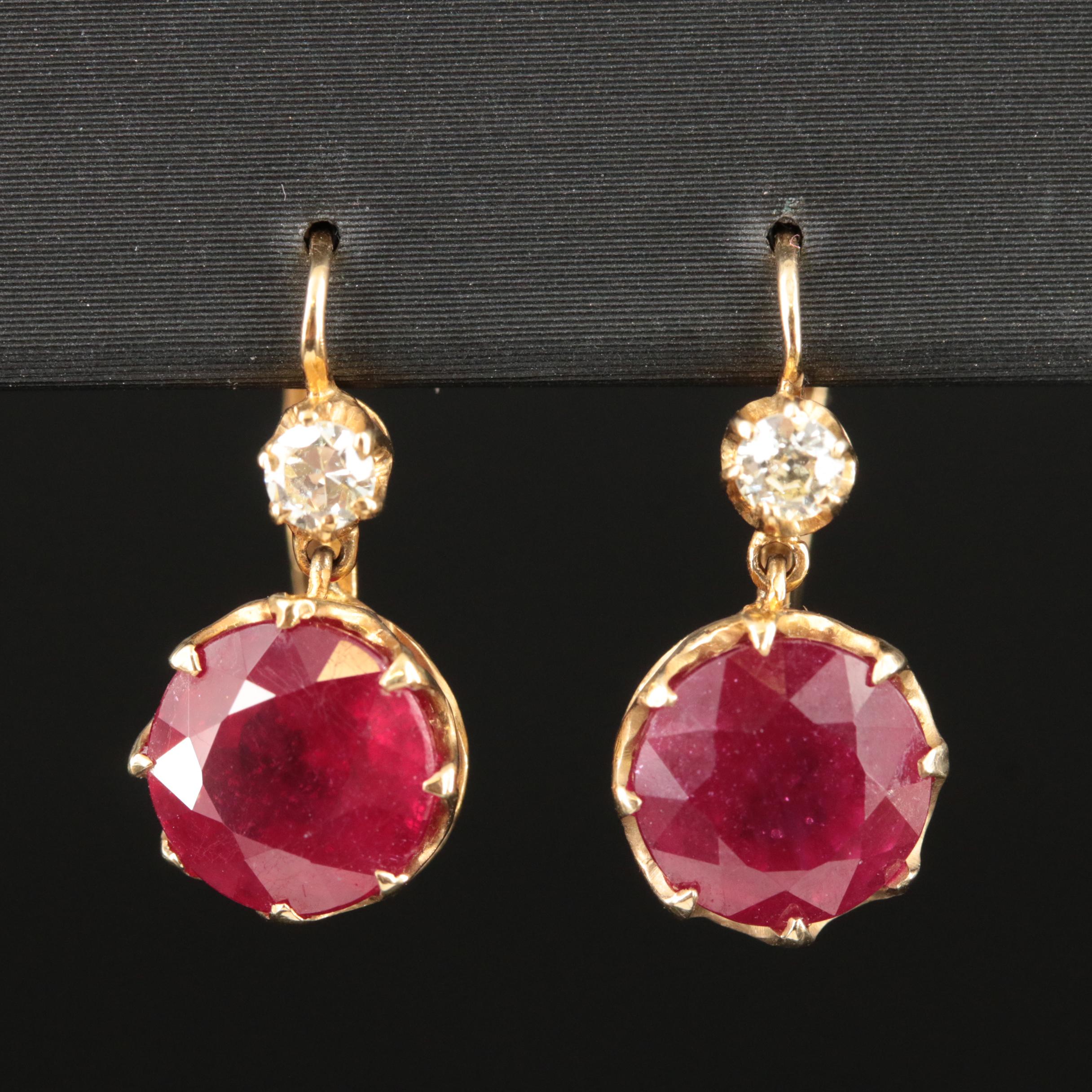 14K Corundum and Diamond Drop Earrings with Settings EBTH