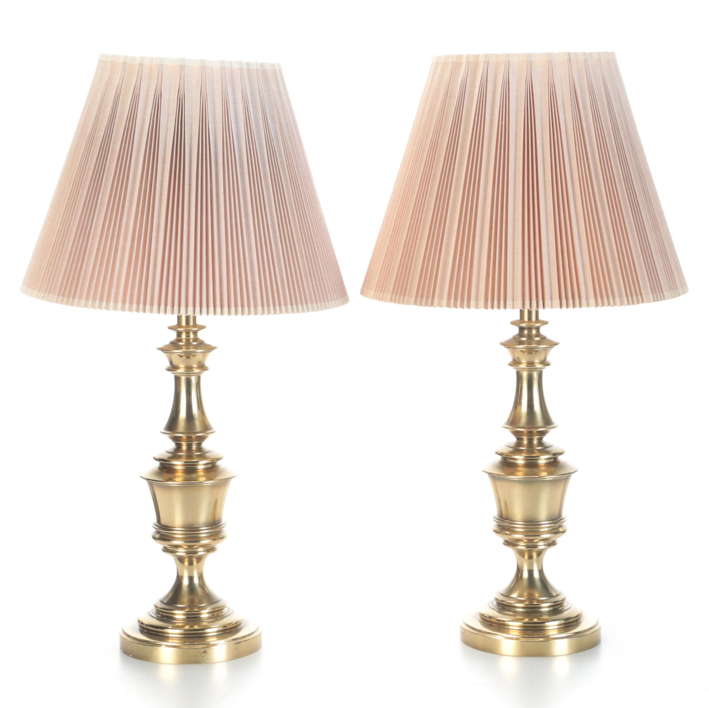 Pair of Stiffel Brass Table Lamps With Pleated Paper Shades EBTH