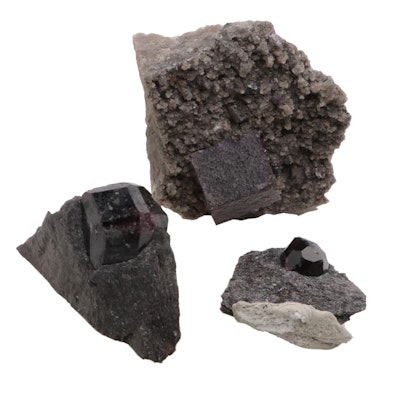 Black Tourmaline and Amethyst Mineral Specimens