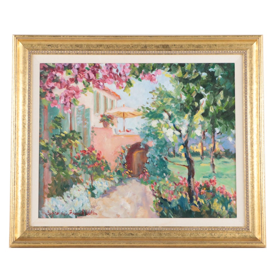 Suzanne French Luker Oil Painting of Garden Scene "Casa Conti"