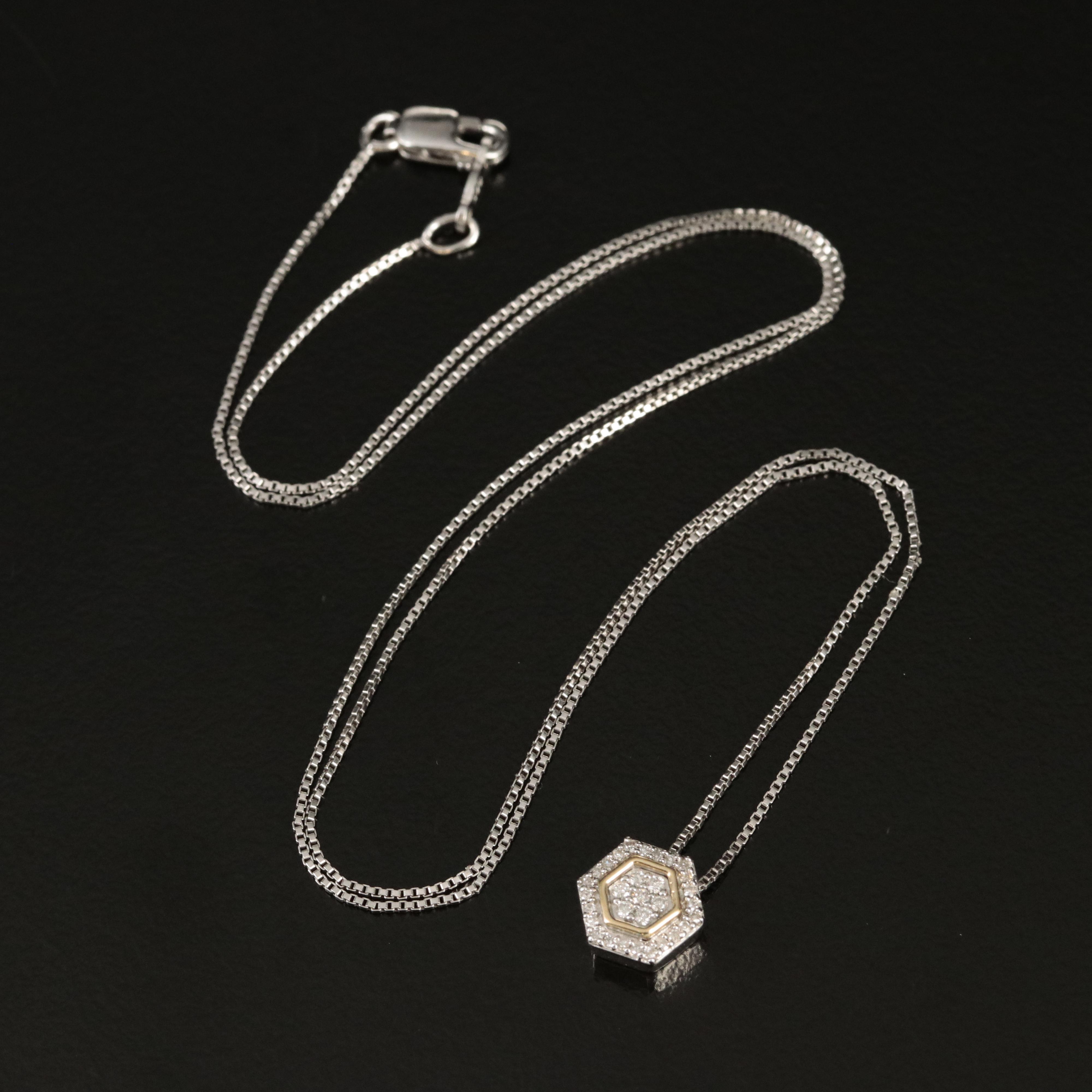 Sterling Diamond Hexagon Pendant Necklace with 10K Accents EBTH