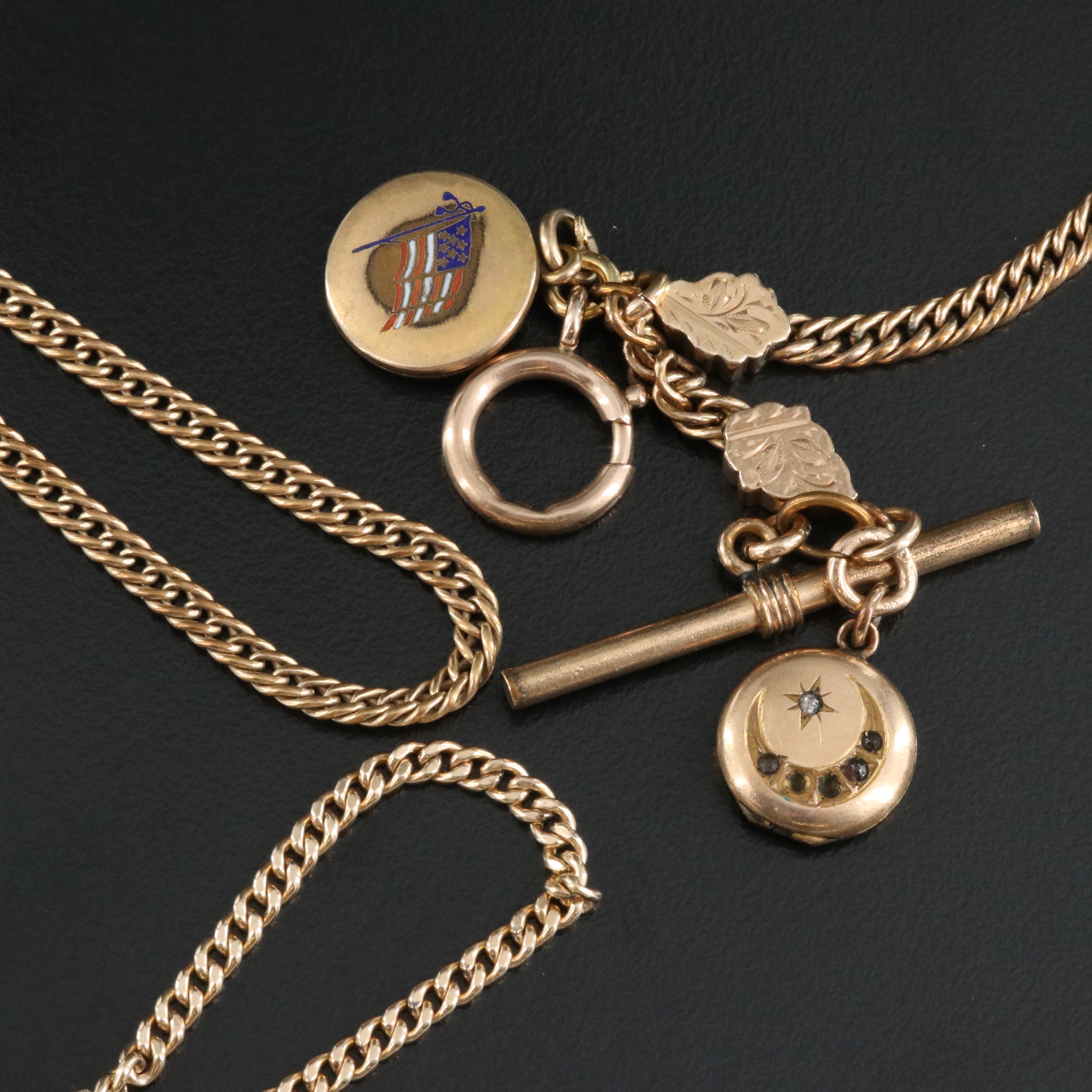 Antique Watch Chains Including RF Simmons Co, Sweetheart and Victorian