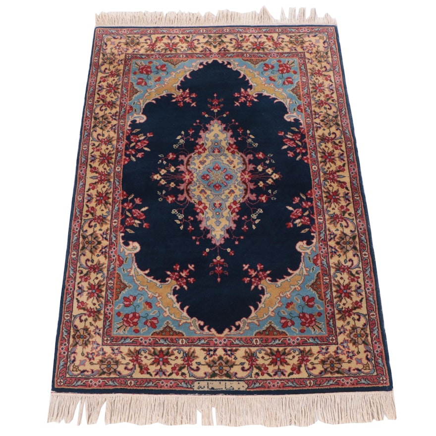 4'1 x 6'7 Hand-Knotted Signed Persian Kerman Area Rug