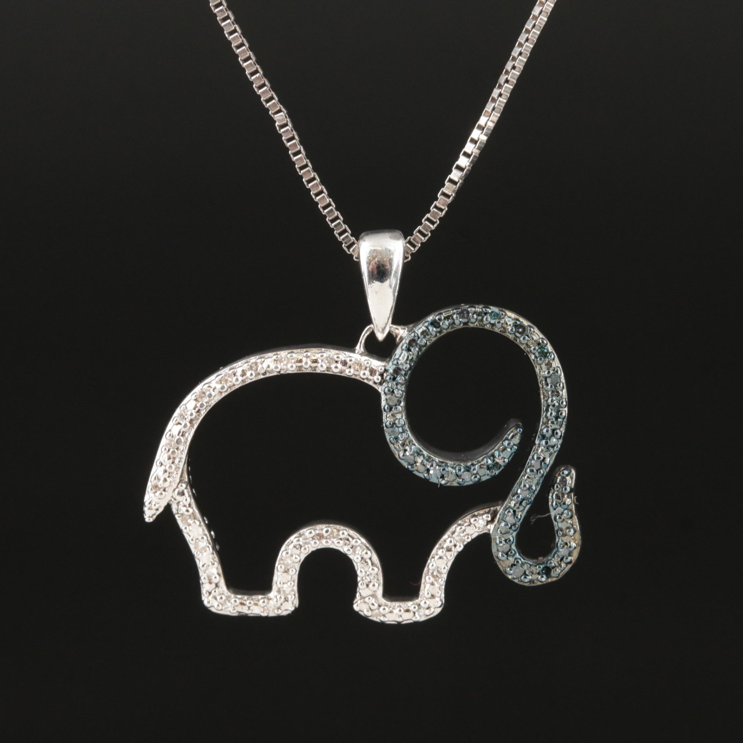 Sterling Diamond Elephant Pendant Necklace EBTH