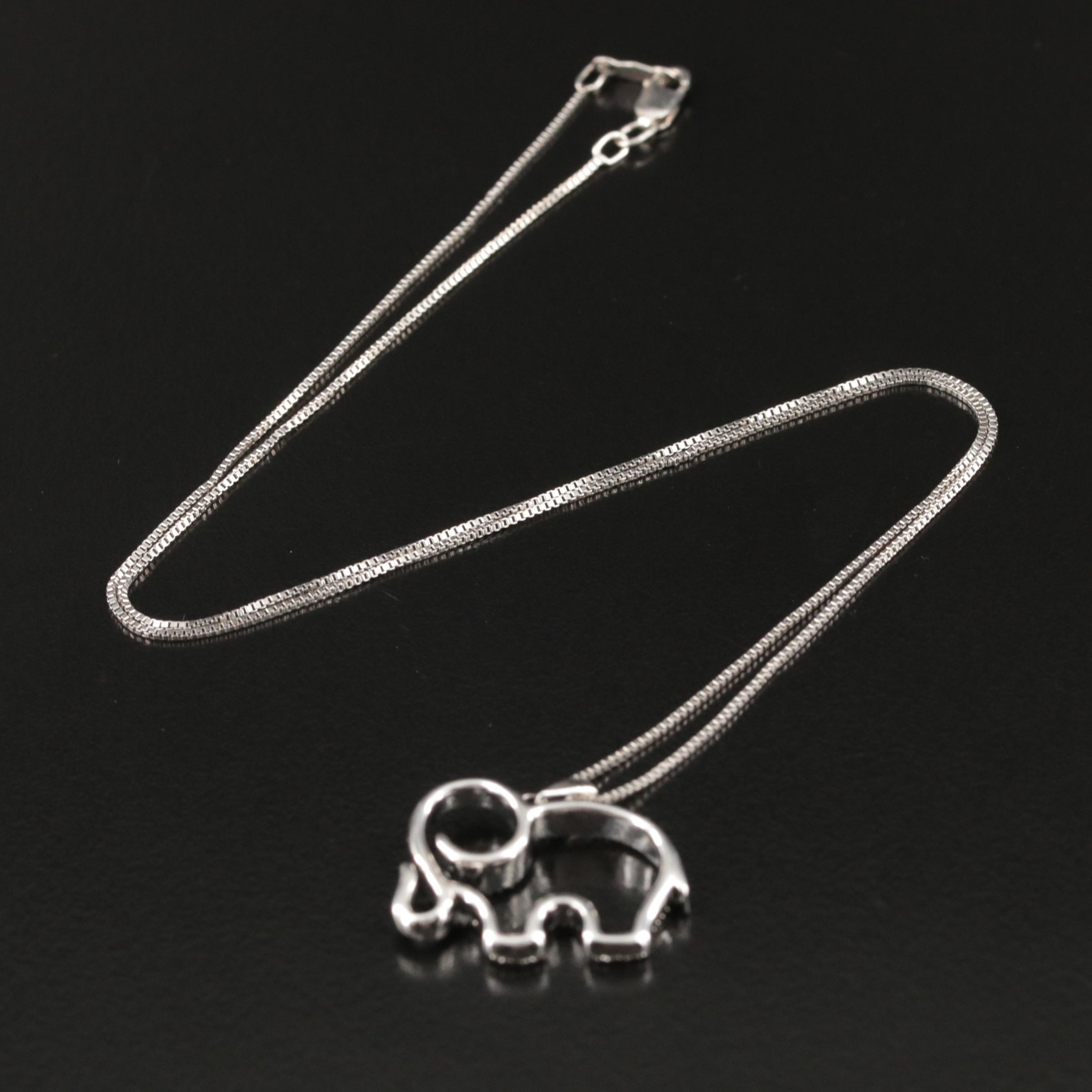 Sterling Diamond Elephant Pendant Necklace EBTH