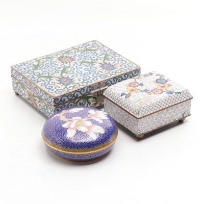 Chinese Cloisonne Enamel Hinged Boxes with Circular Lidded Box