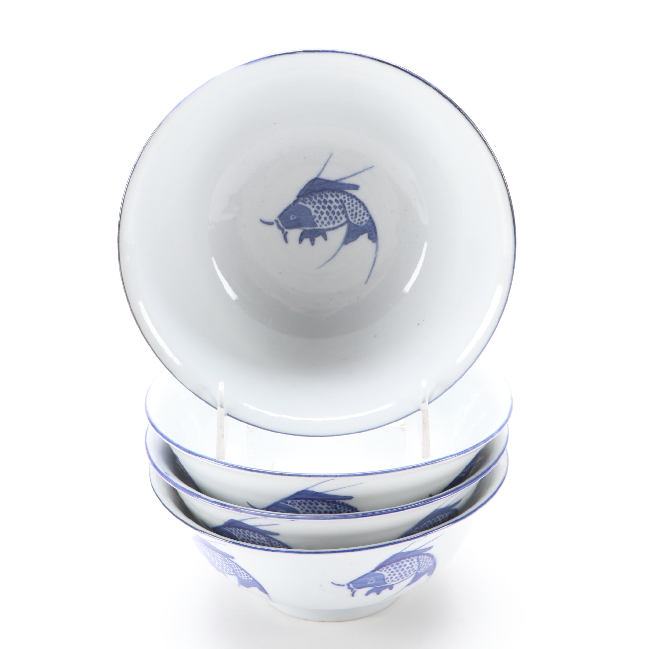 Chinese Koi Fish Motif Porcelain Soup Bowls and More Dinnerware EBTH