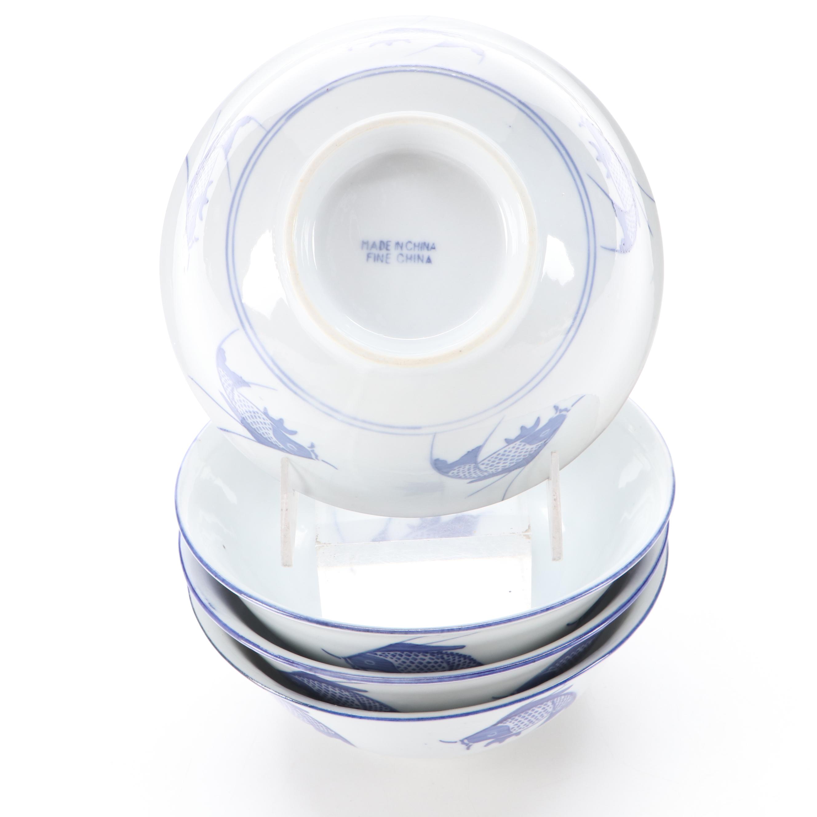 Chinese Koi Fish Motif Porcelain Soup Bowls and More Dinnerware EBTH