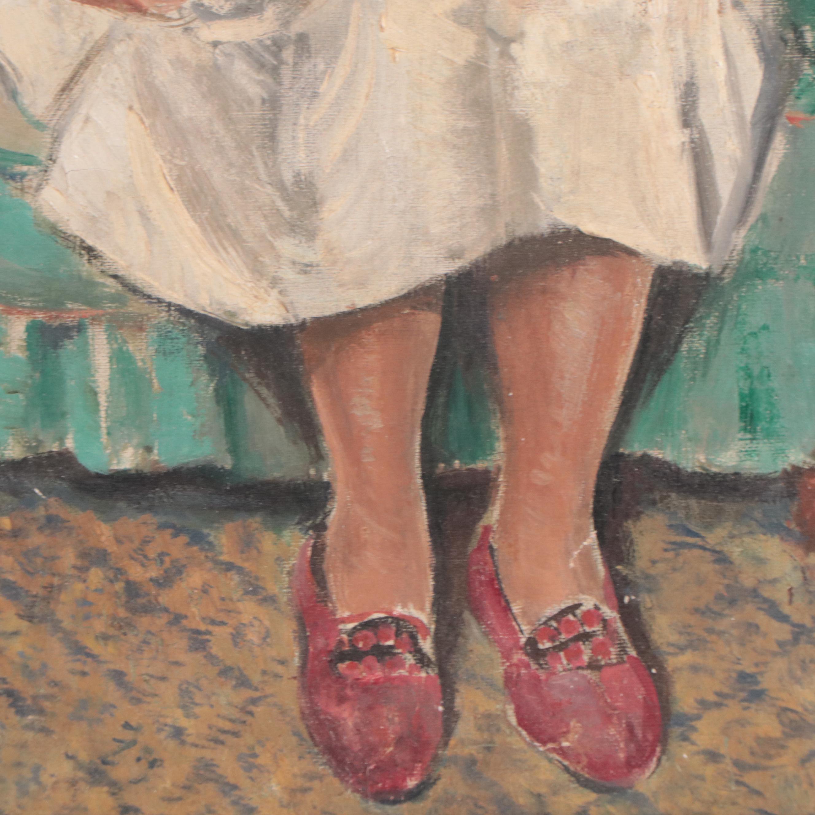 Portrait Oil Painting of Seated Woman With Cat EBTH