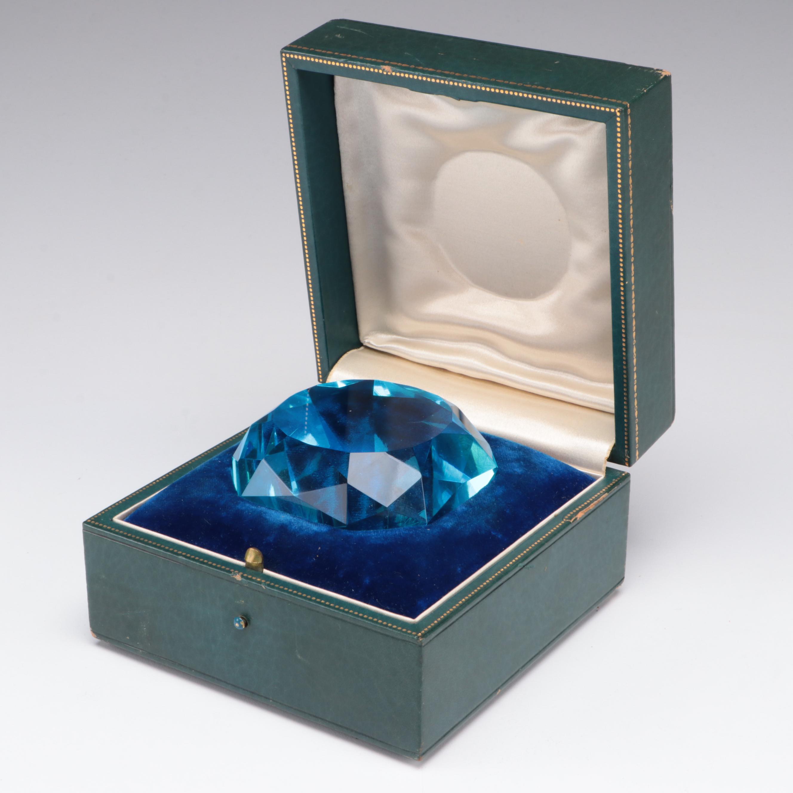 Blue Glass Crystal Paperweight EBTH