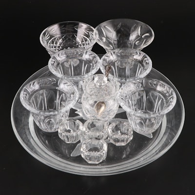 Crystal and Glass Platter, Sugar Jar, Dishes and Candle Holders