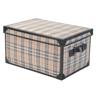 English Plaid Fabric and Faux Leather Decorative Box