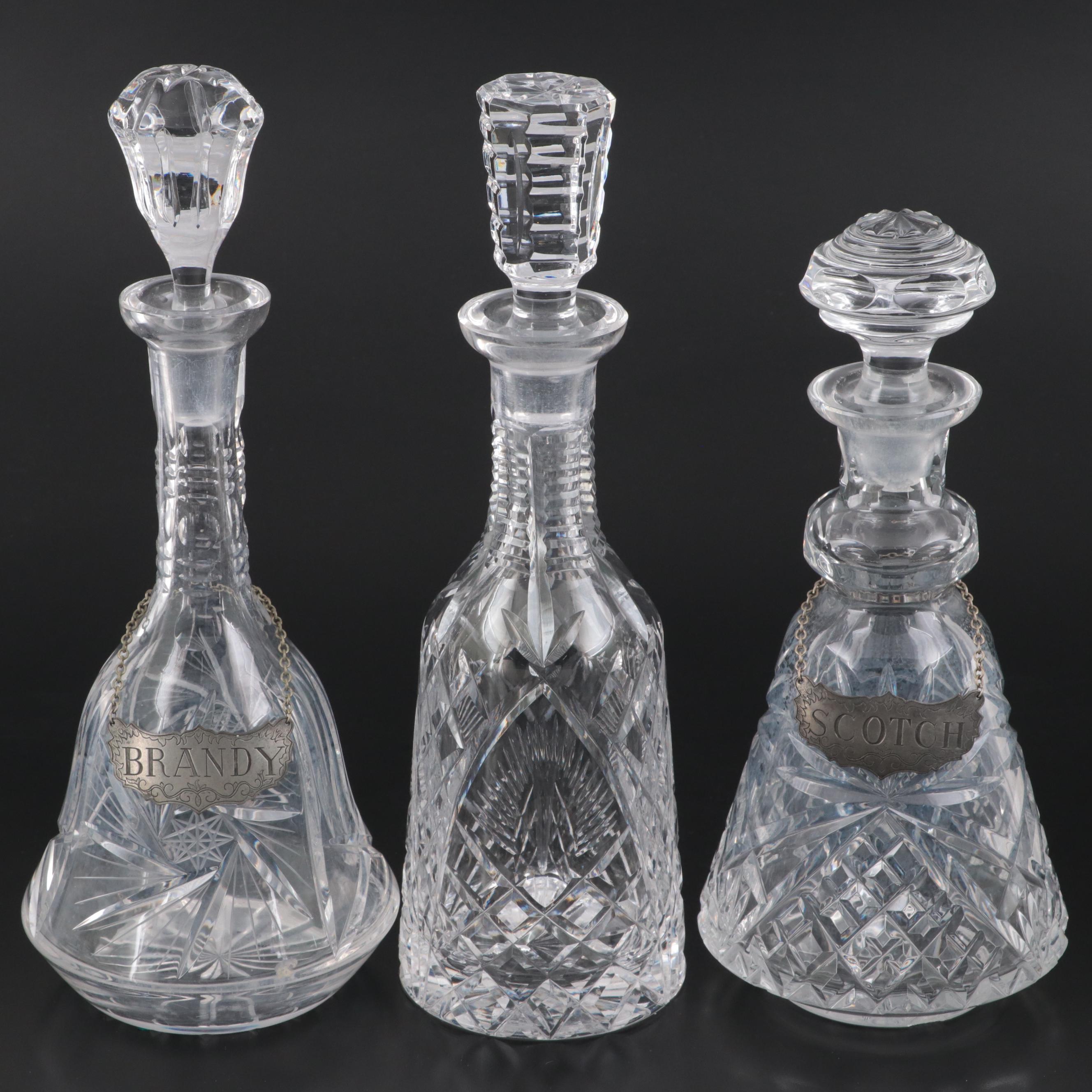 Cut Glass Decanters with Stieff Pewter Historic Newport Decanter Labels