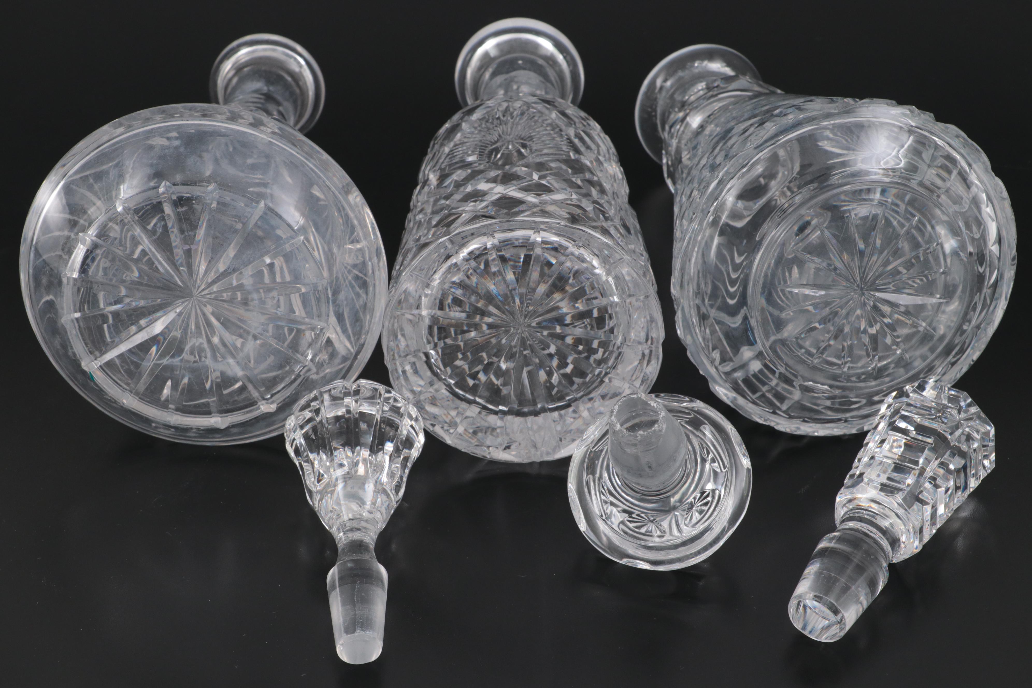 Cut Glass Decanters with Stieff Pewter Historic Newport Decanter Labels