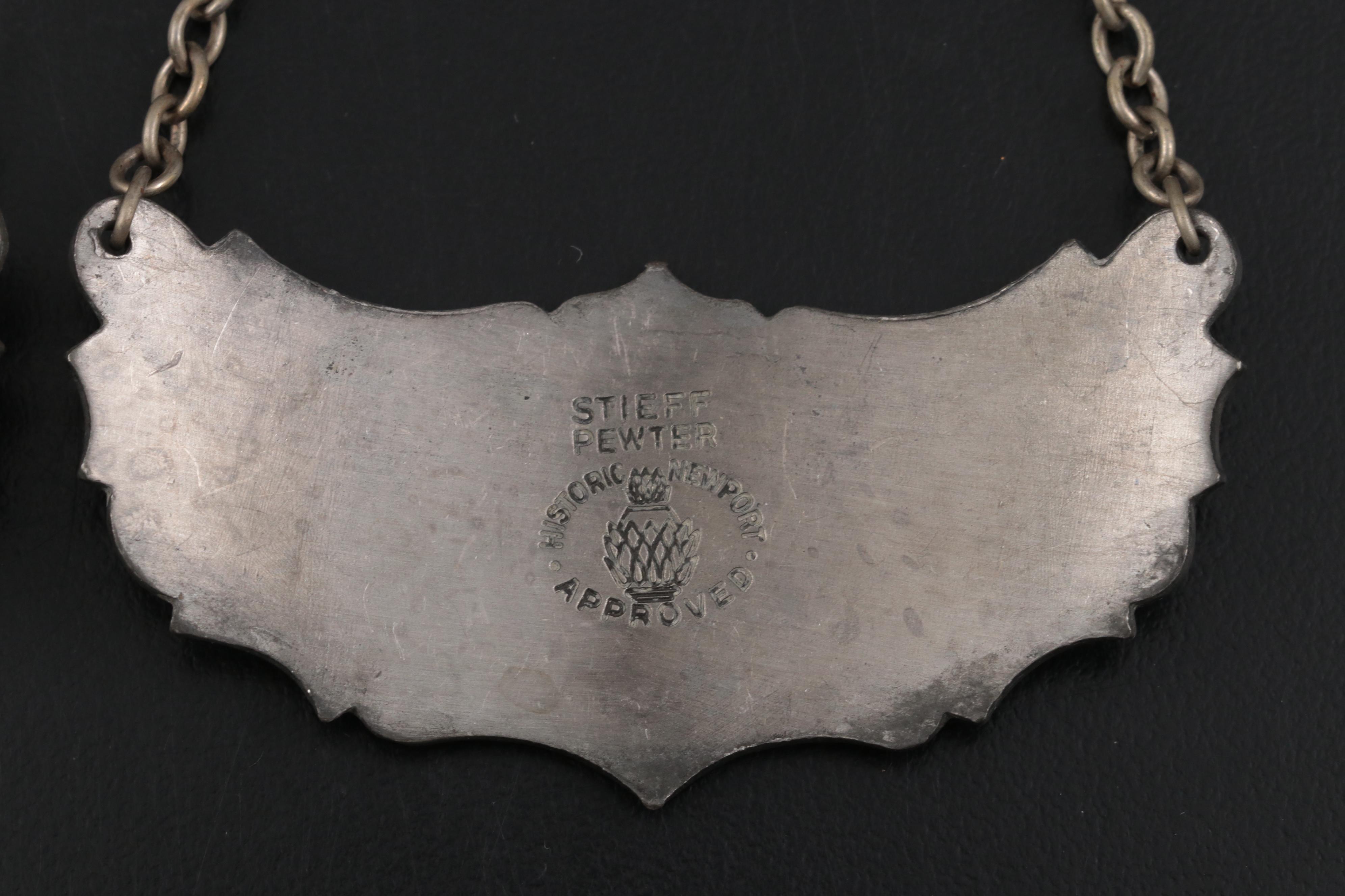 Cut Glass Decanters with Stieff Pewter Historic Newport Decanter Labels