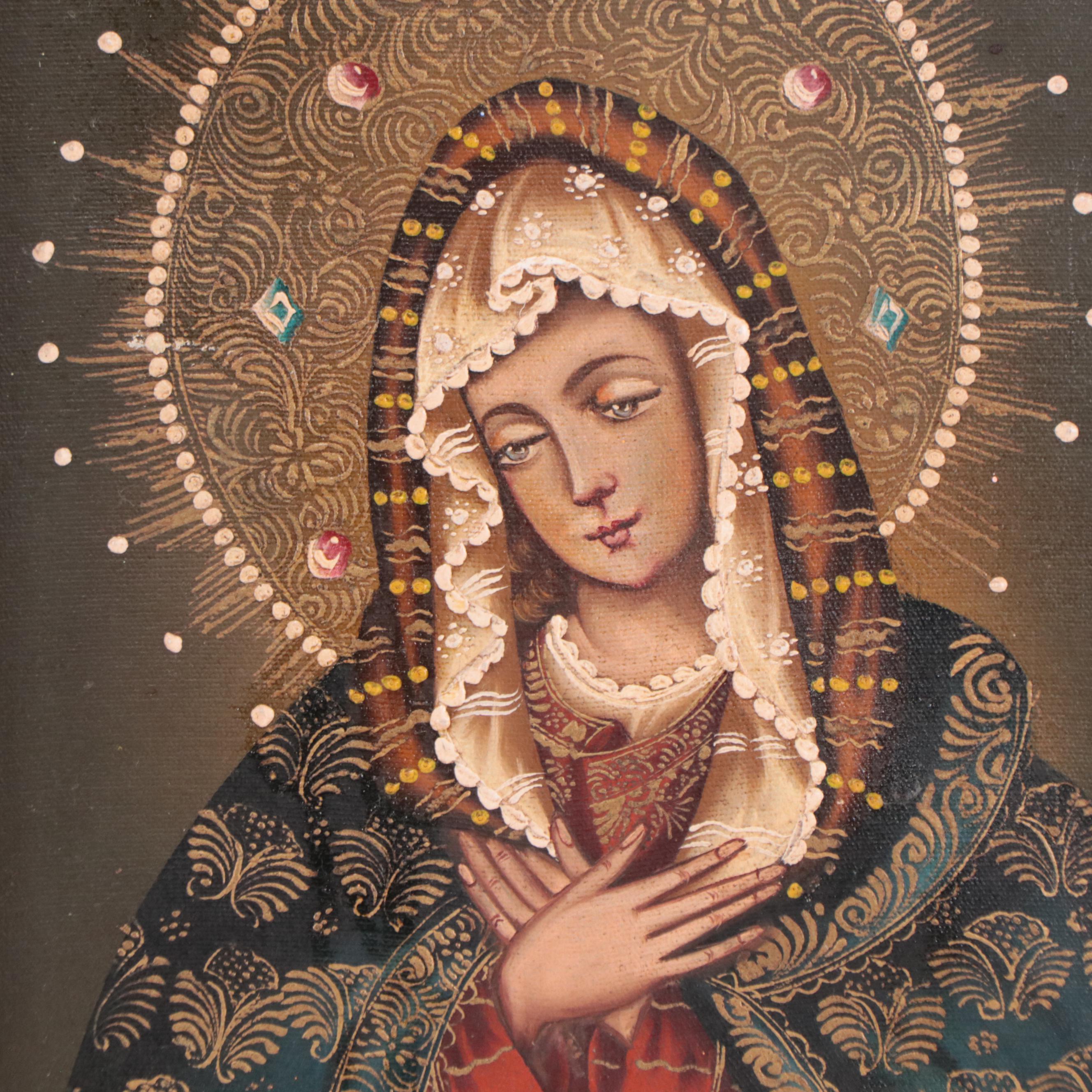 Ernesto Zuñiga Cuzco Style Painting "The Virgen," circa 1981 EBTH