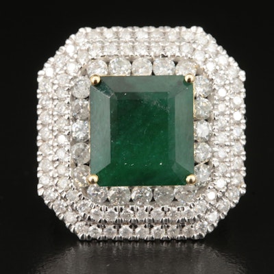 14K 4.99 CT Emerald and 2.06 CTW Diamond Cluster Ring