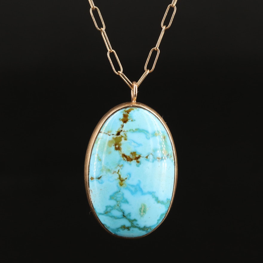 Jamie Joseph 14K Chain with Sterling and Turquoise Pendant