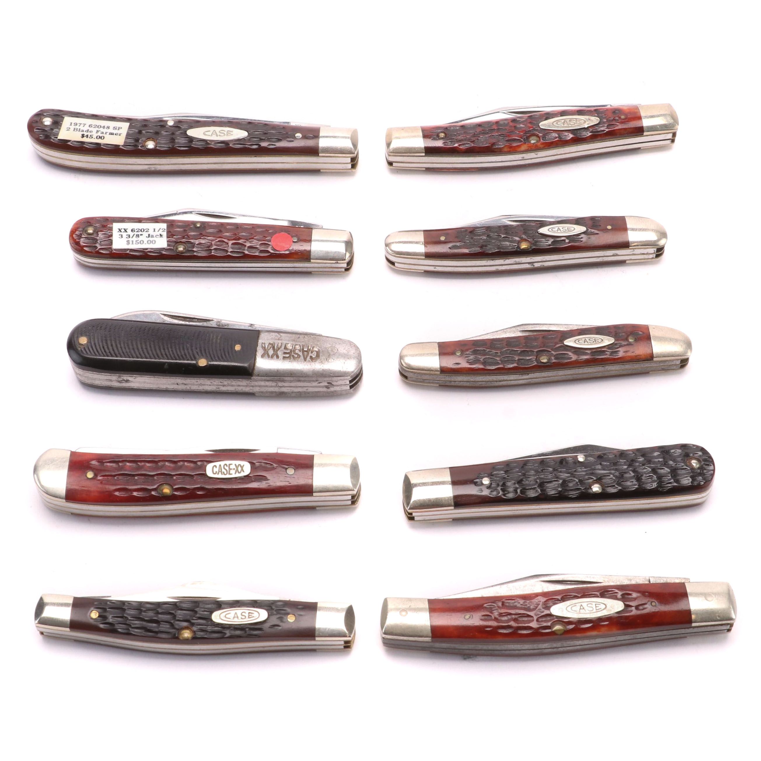Collection of 10 Case® Folding Knives Including Case XX 6202 1/2 EBTH