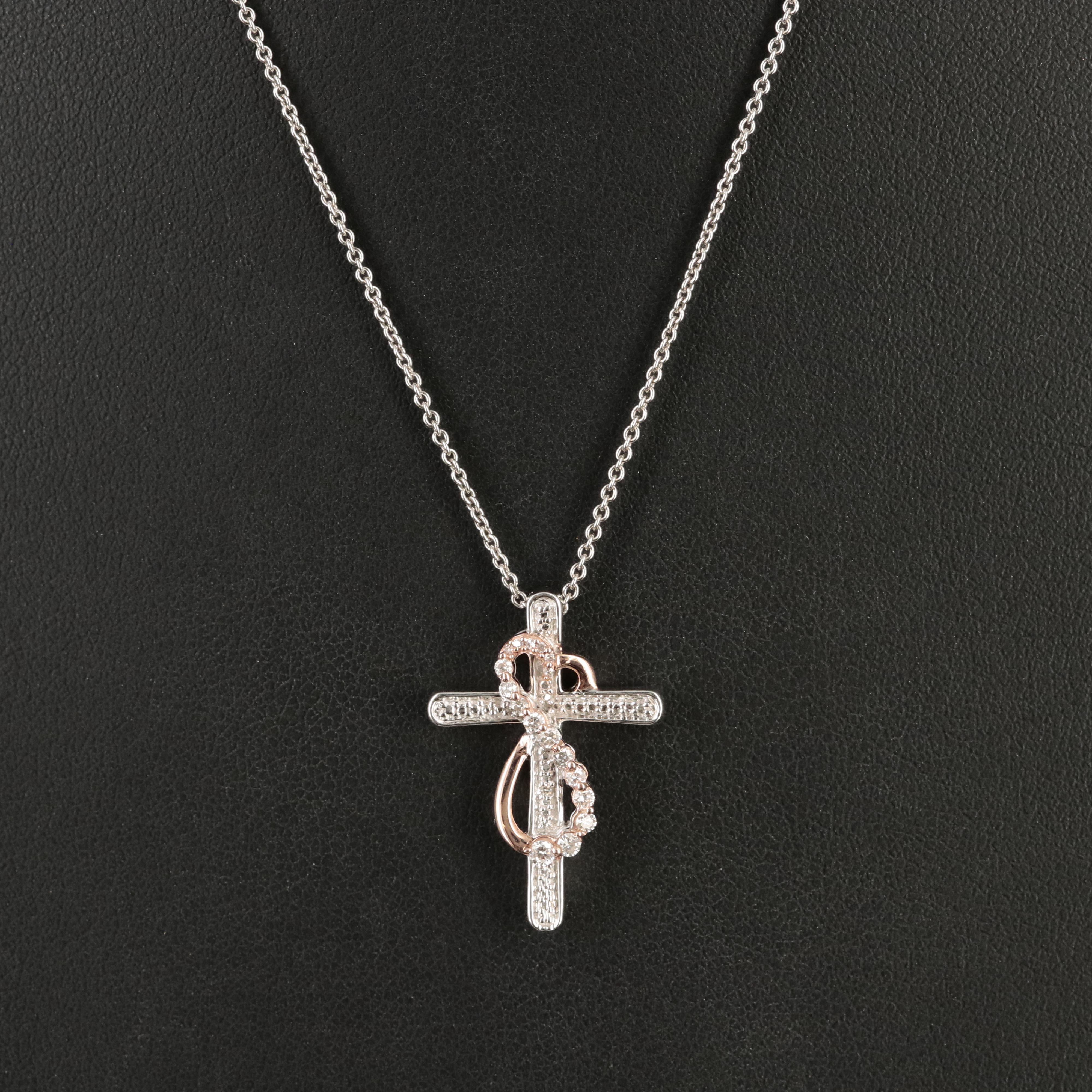 Sterling Diamond Infinity Cross Pendant Necklace EBTH