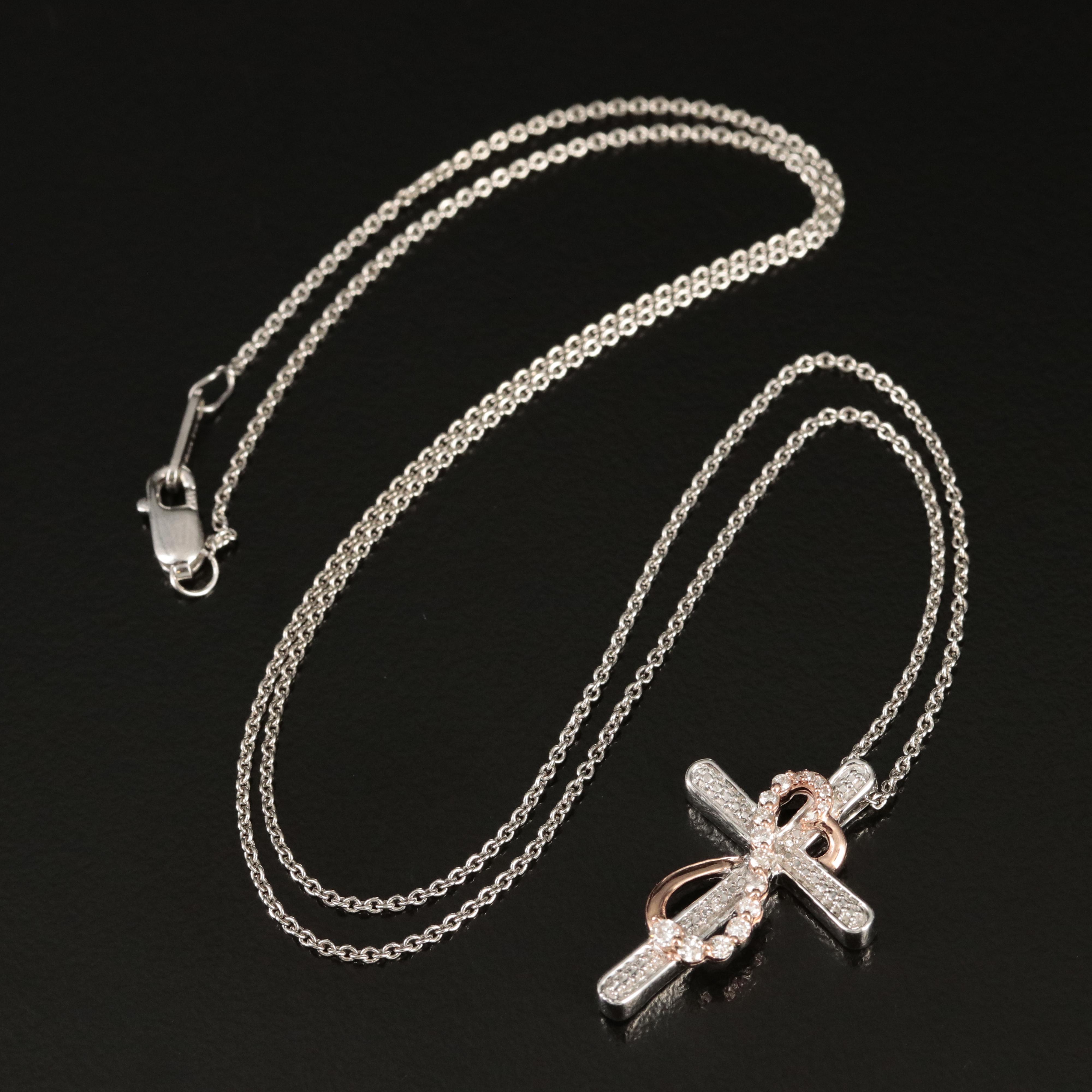 Sterling Diamond Infinity Cross Pendant Necklace EBTH