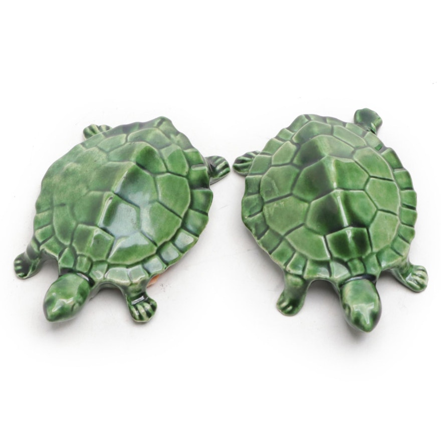 Green Glazed Ceramic Turtle Figurines