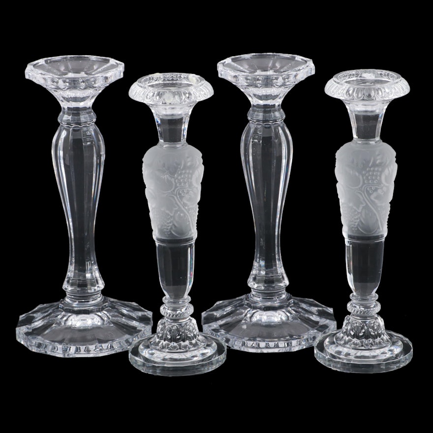 Godinger "Athena" Frosted Glass With Other Glass Candlestick Pairs