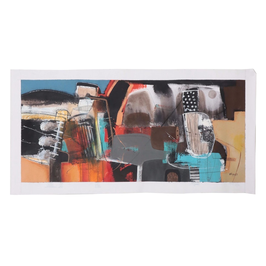 Michel Blázque Mixed Media Painting "Abstract Landscape 'La Rivera'," 2023