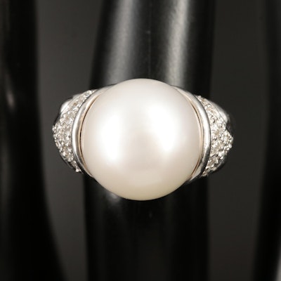 18K 13.40 mm Pearl and Diamond Ring