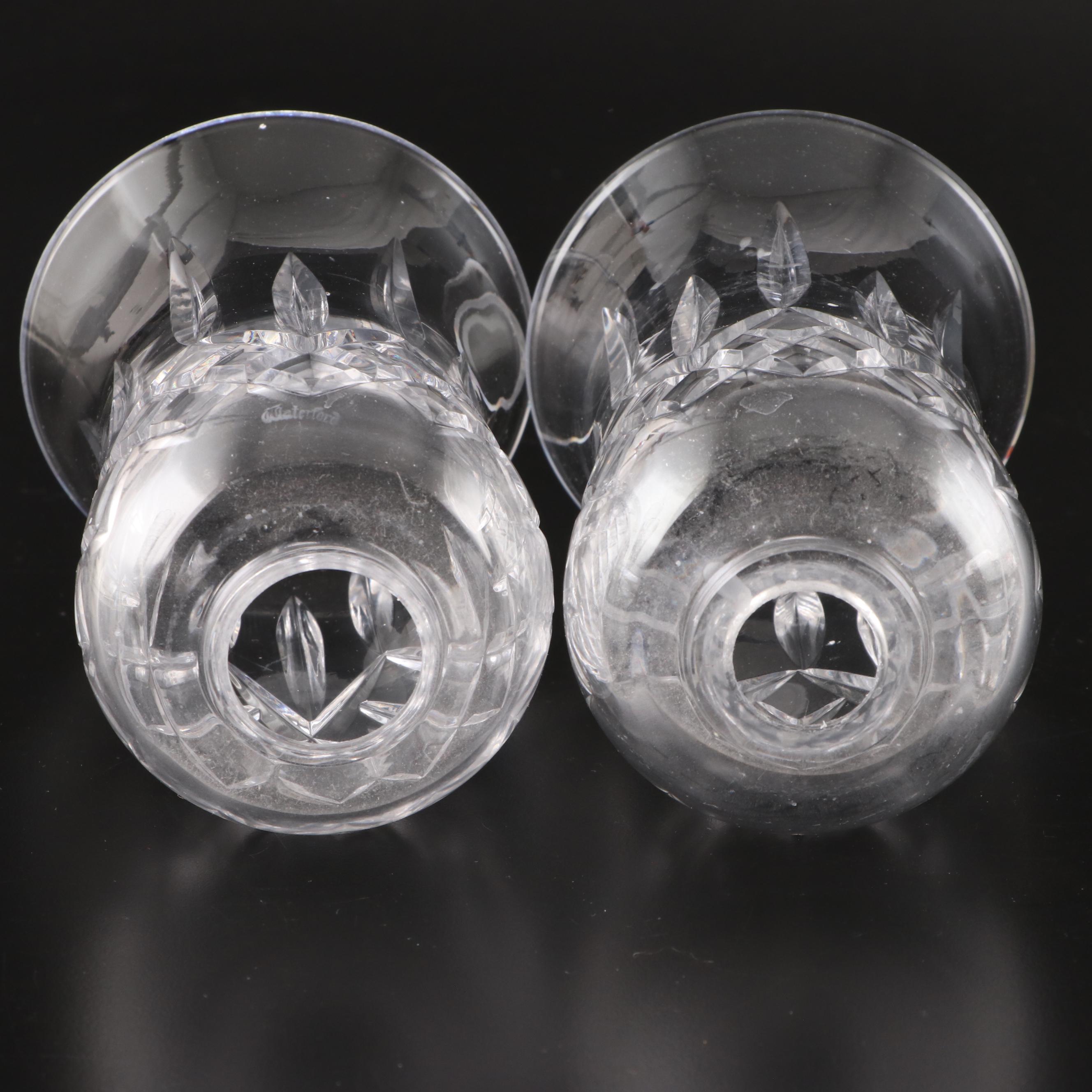 Waterford Crystal Footed Vase and Pair Candle Holders with Hurricanes