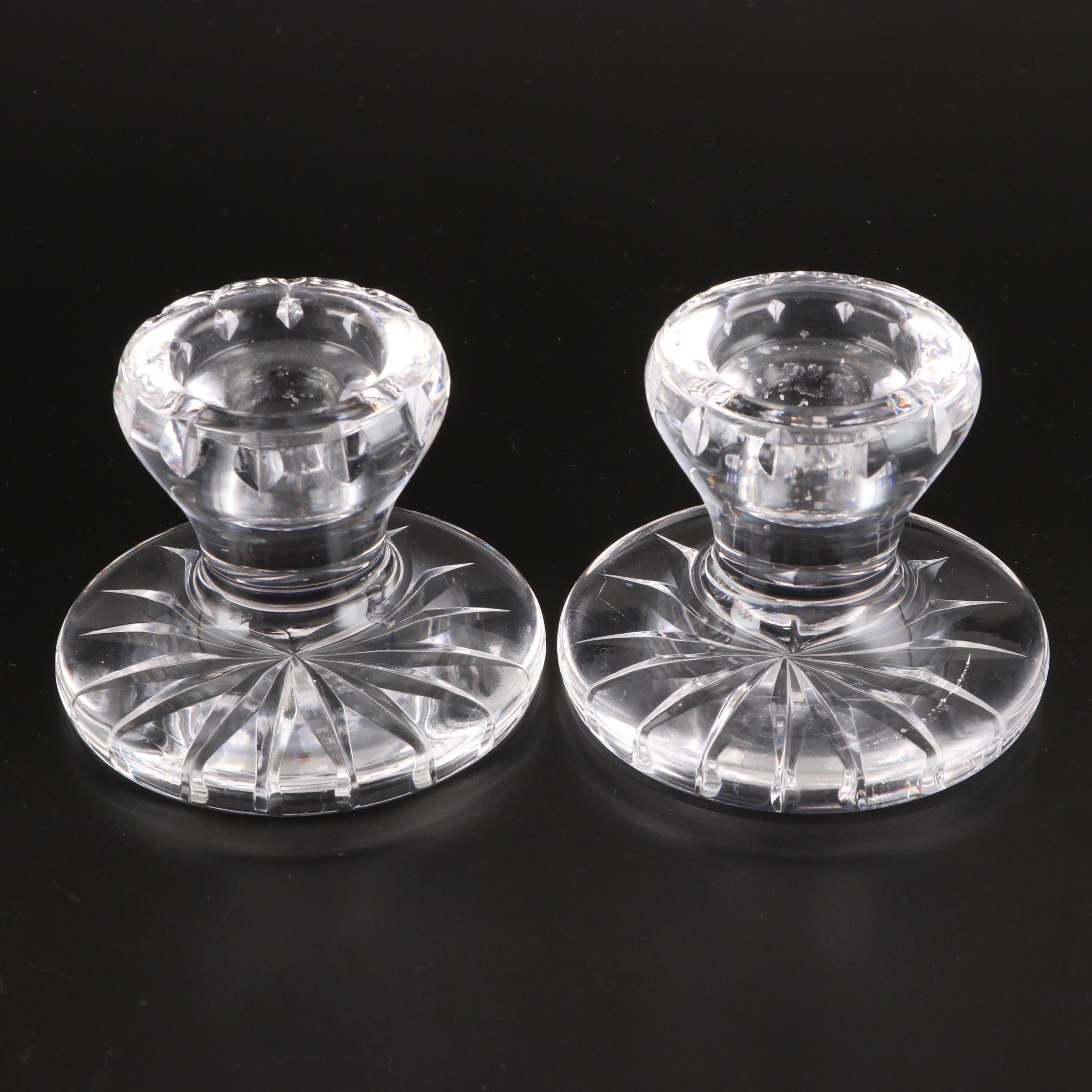 Waterford Crystal Footed Vase and Pair Candle Holders with Hurricanes