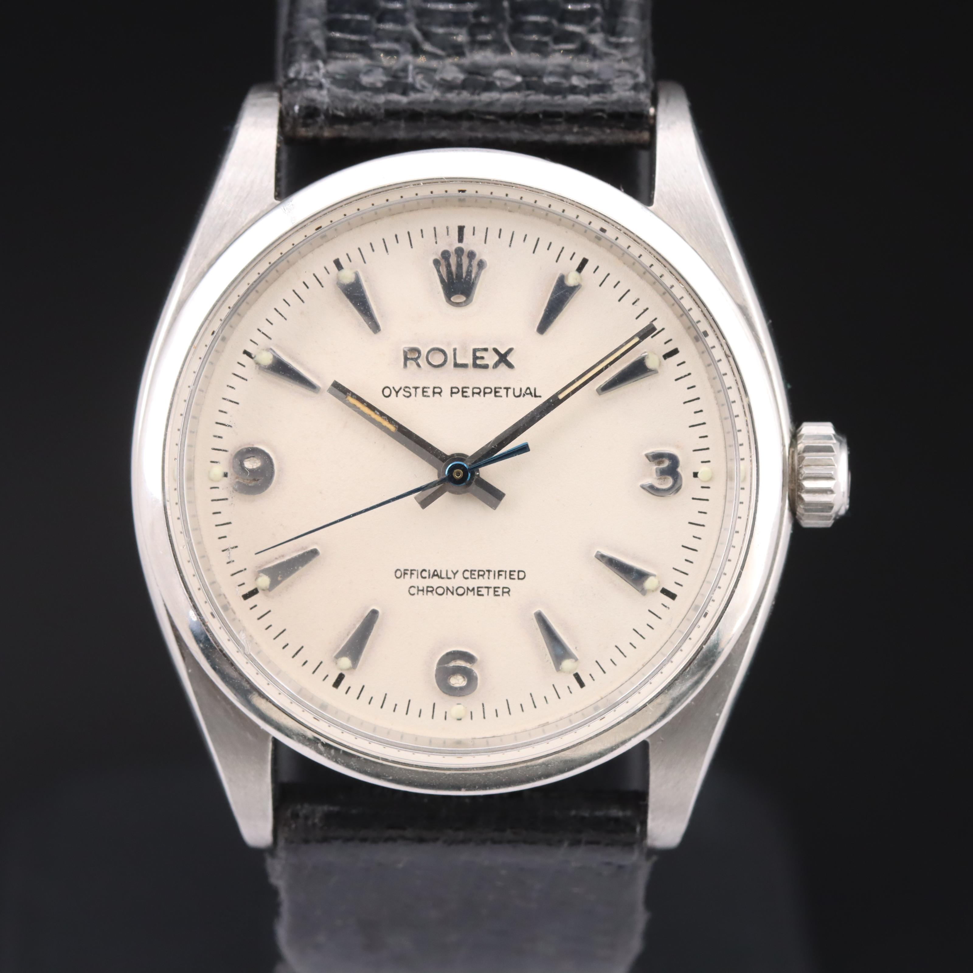 1959 Rolex Precision Dress Wristwatch in Solid 9ct Gold with Patina Dial in 32mm Unisex Model 14075