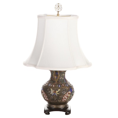 Japanese Bronze Champlevé Vase Table Lamp, Late 20th Century