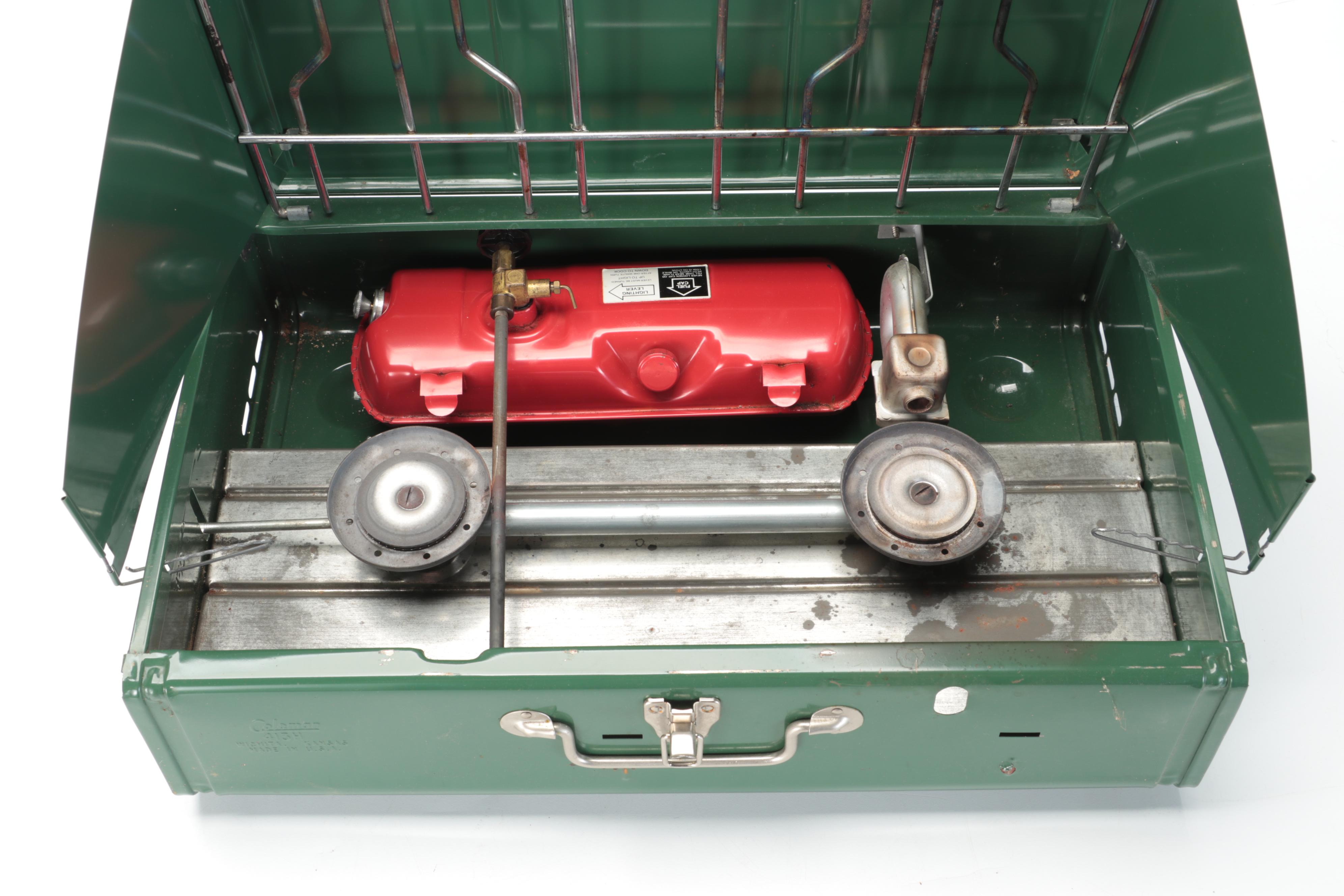 Coleman TwoBurner Camp Stove with Scotch Plaid Picnic Bag and