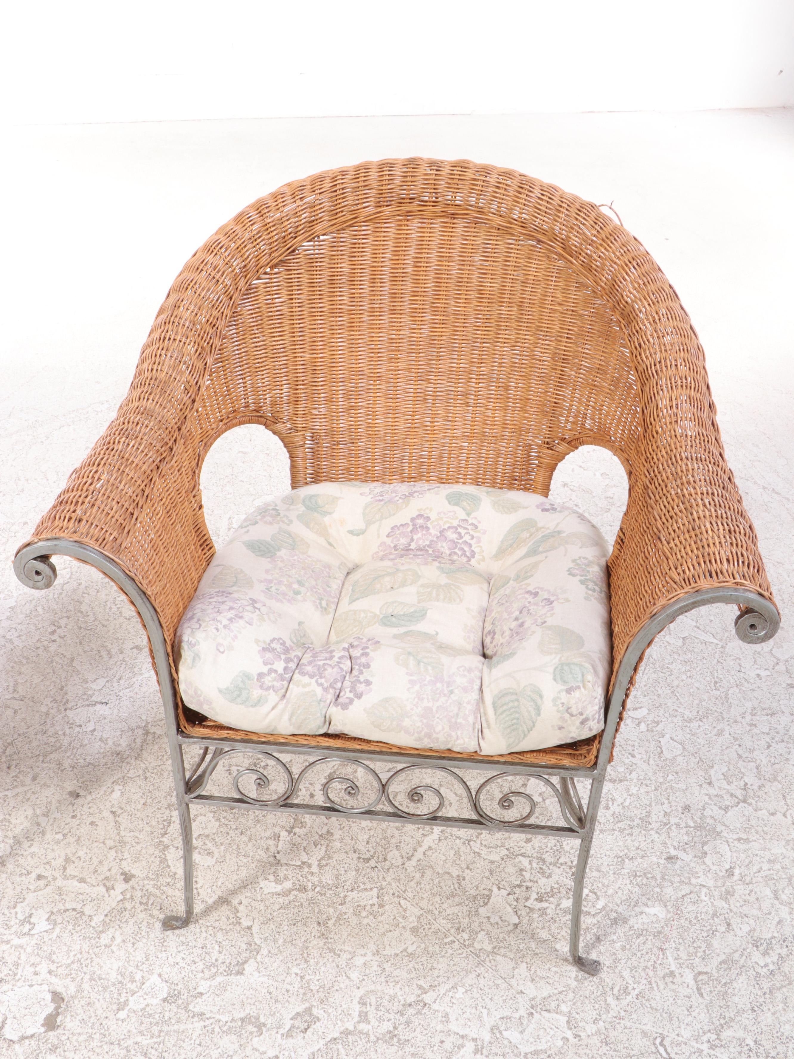 Wrought Metal Framed Rattan Patio Chair and Ottoman EBTH
