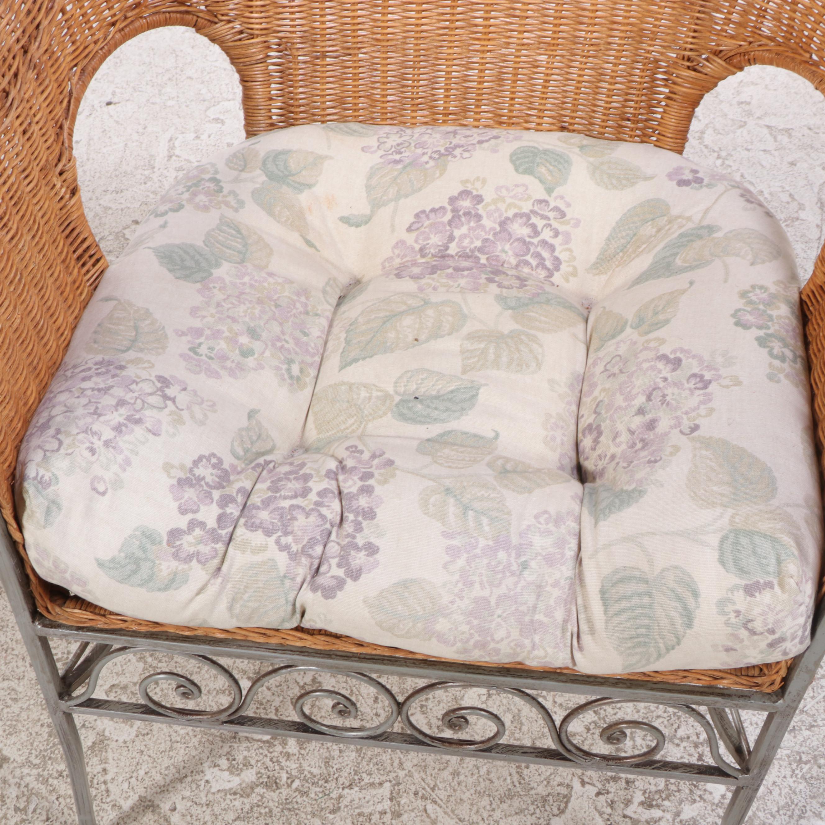 Wrought Metal Framed Rattan Patio Chair and Ottoman EBTH