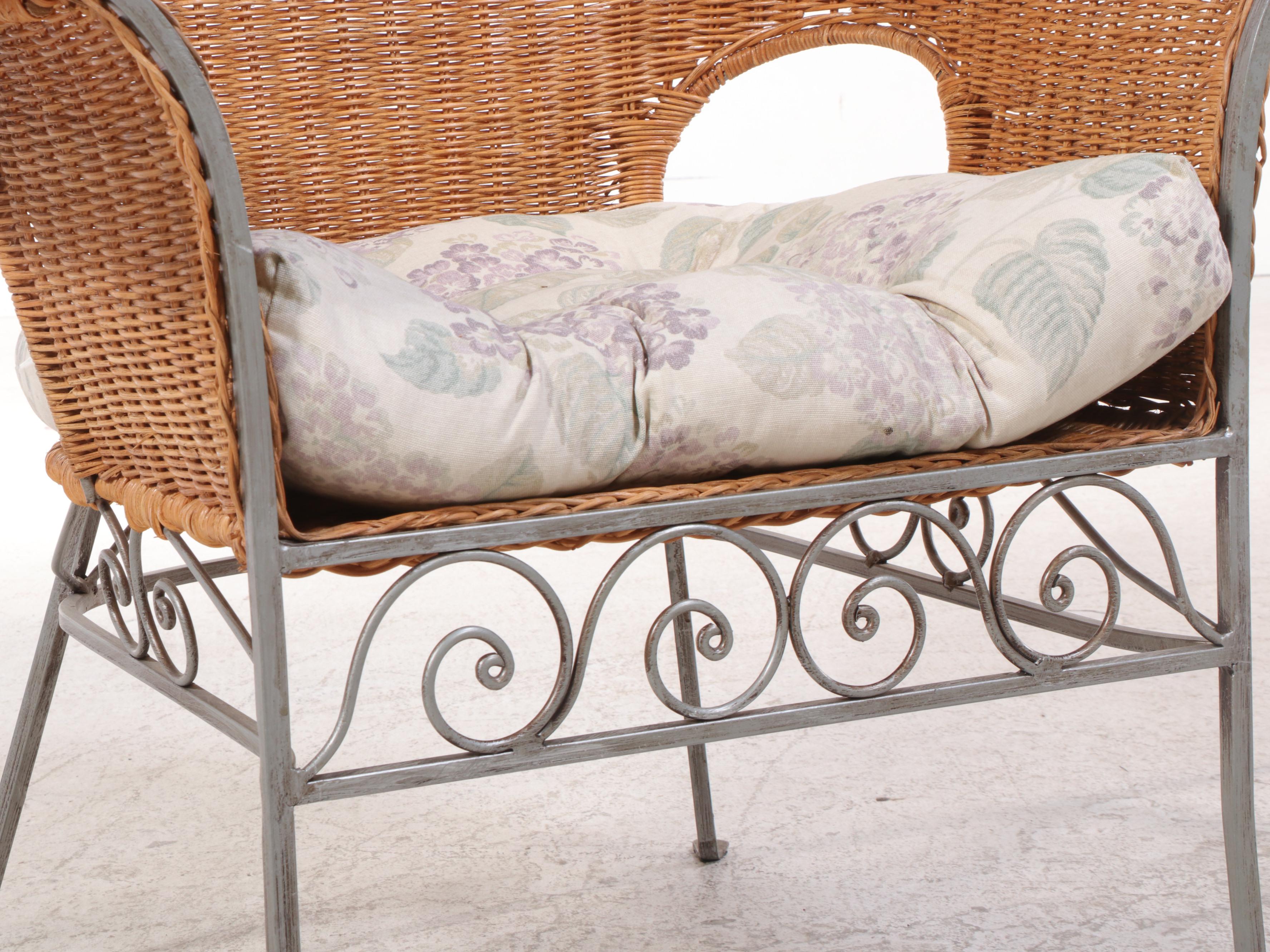 Wrought Metal Framed Rattan Patio Chair and Ottoman EBTH