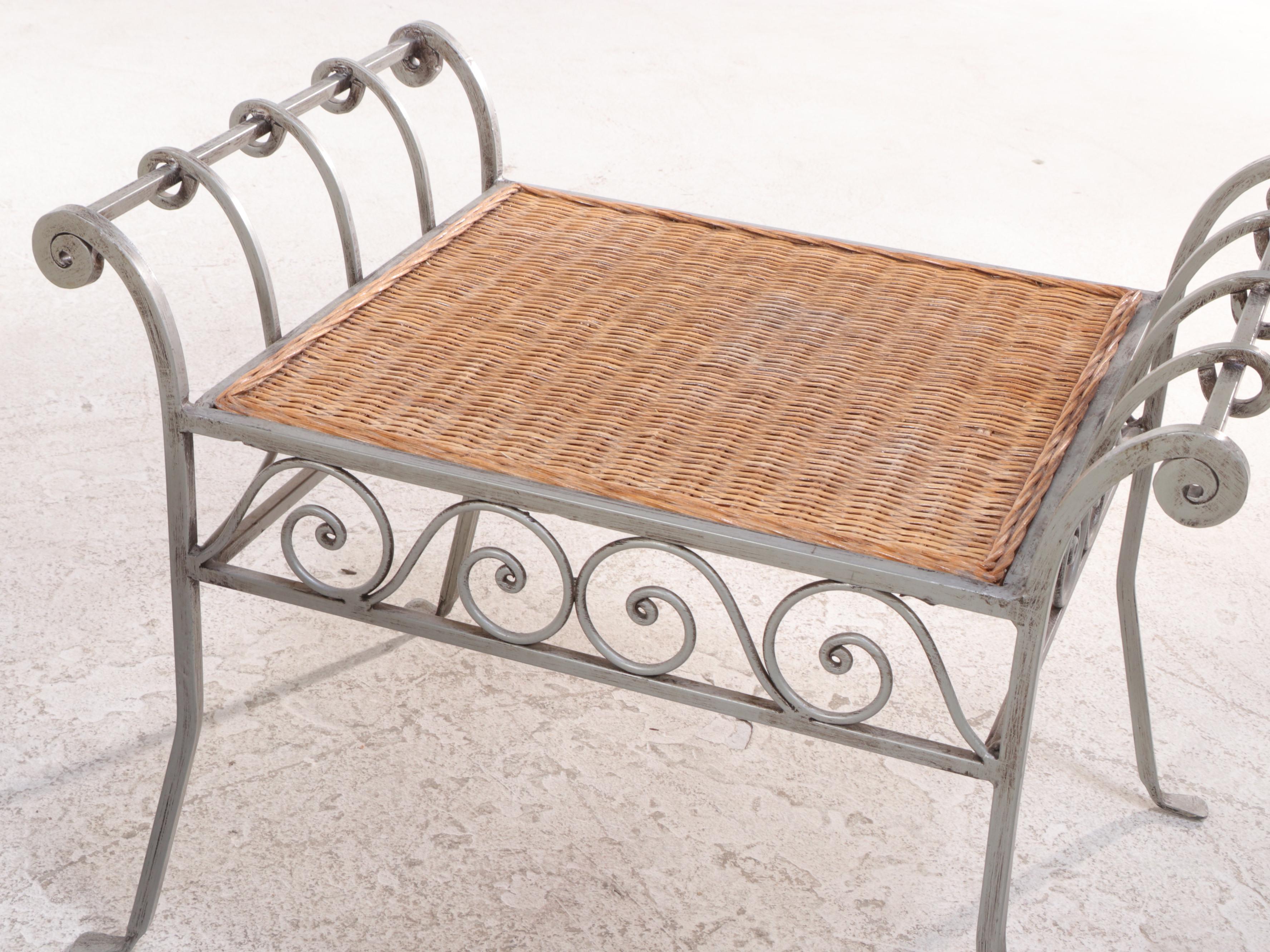 Wrought Metal Framed Rattan Patio Chair and Ottoman EBTH