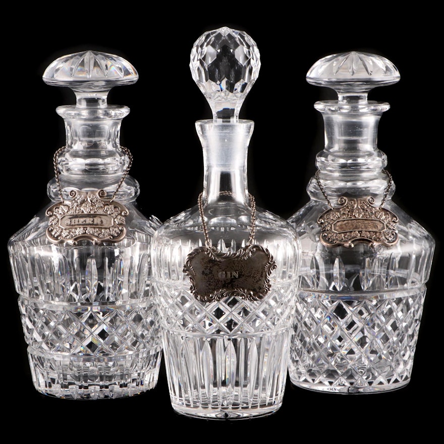 Crystal Liquor Decanters with Sterling Silver Labels