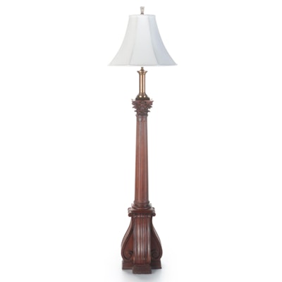 Heavy Carved Wooden Baluster Floor Lamp