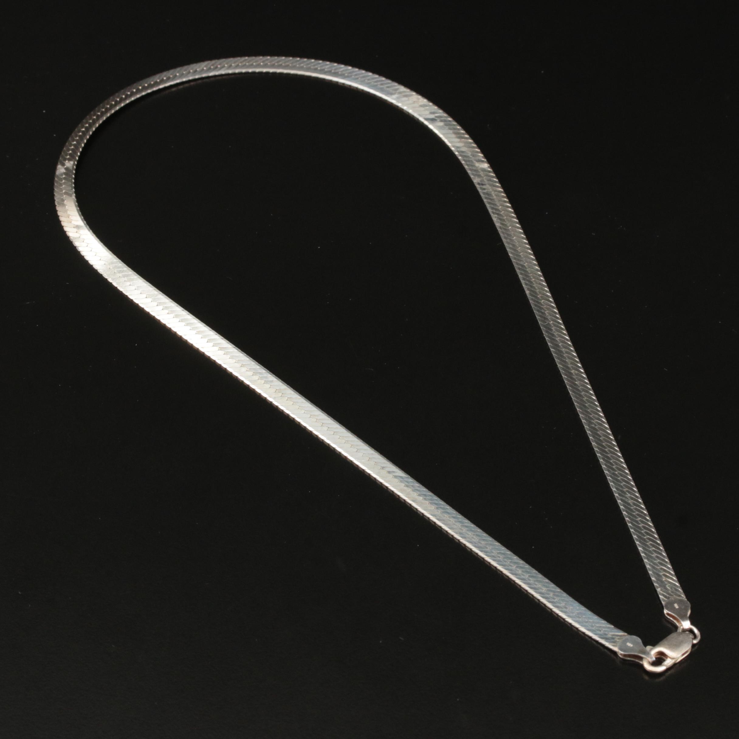Sterling Herringbone Chain Necklace EBTH