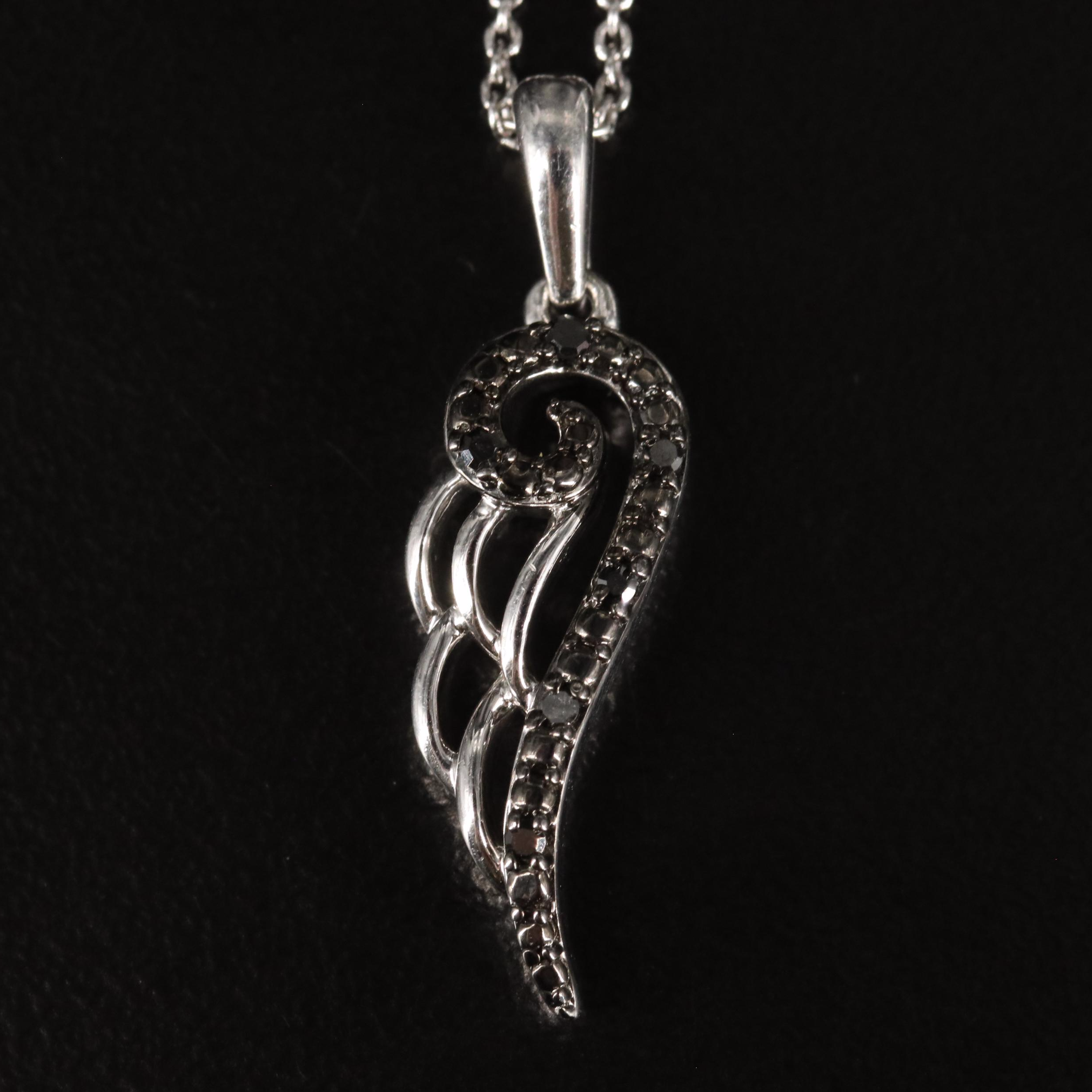 Sterling Diamond Angel Wing Pendant Necklace EBTH