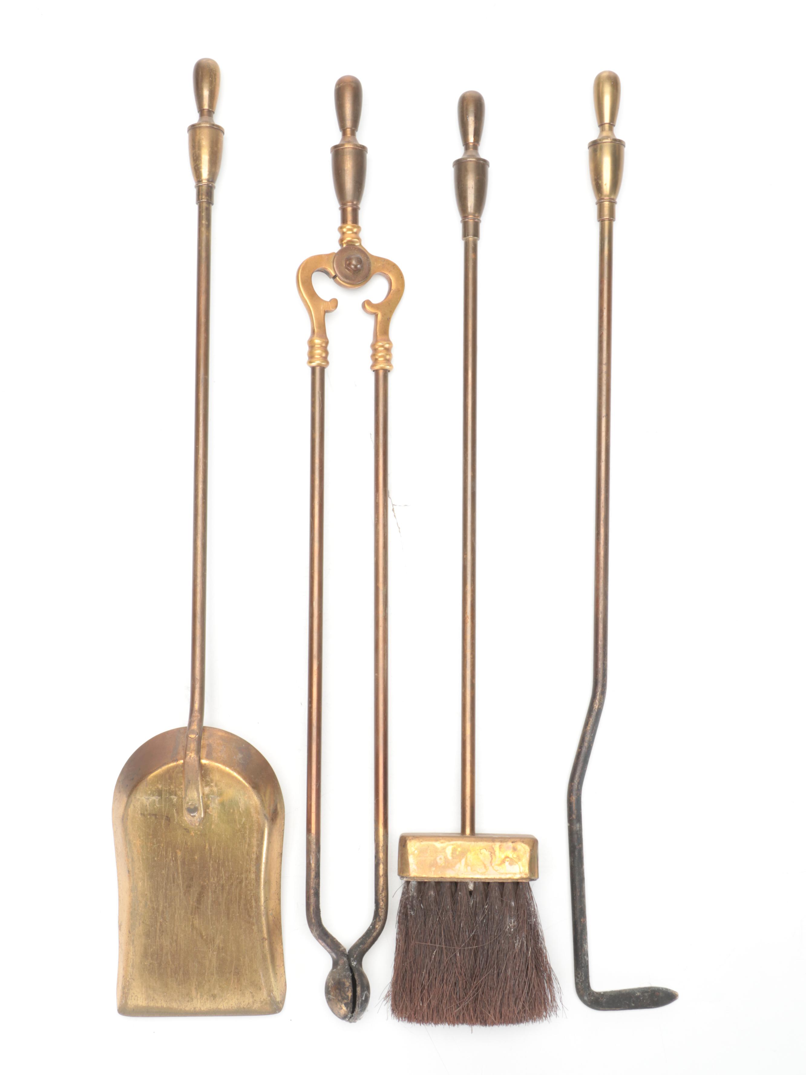 Federal Style Brass Cannonball Andirons With Fireplace Tool Set EBTH