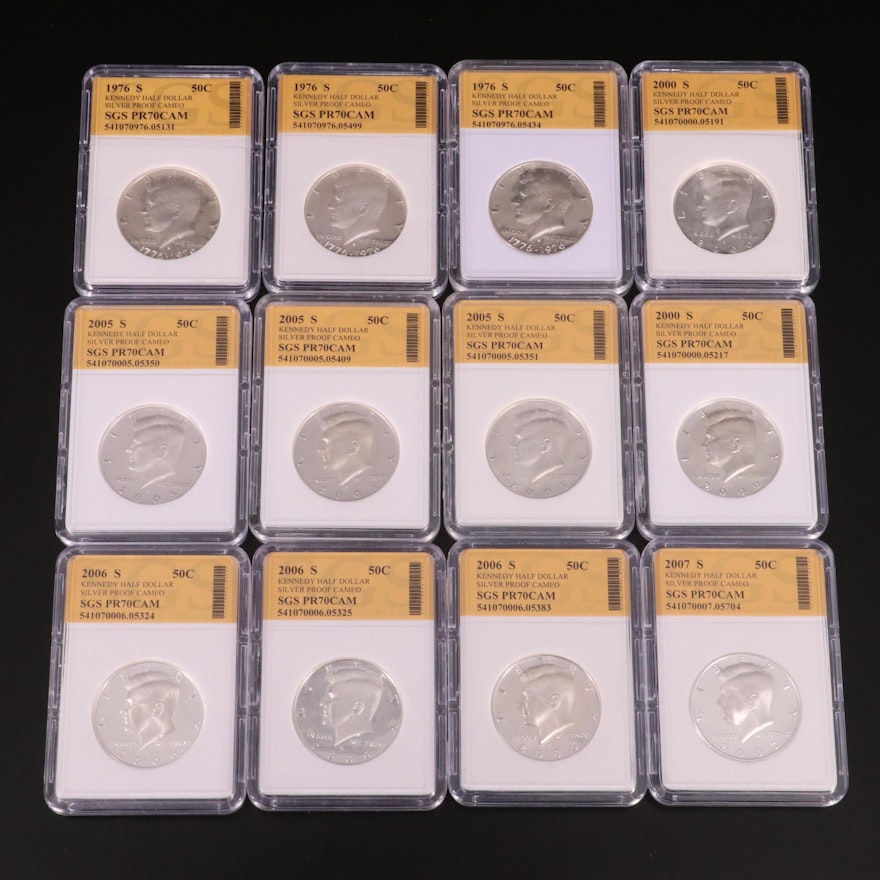 Twelve Silver Proof Kennedy Half Dollars
