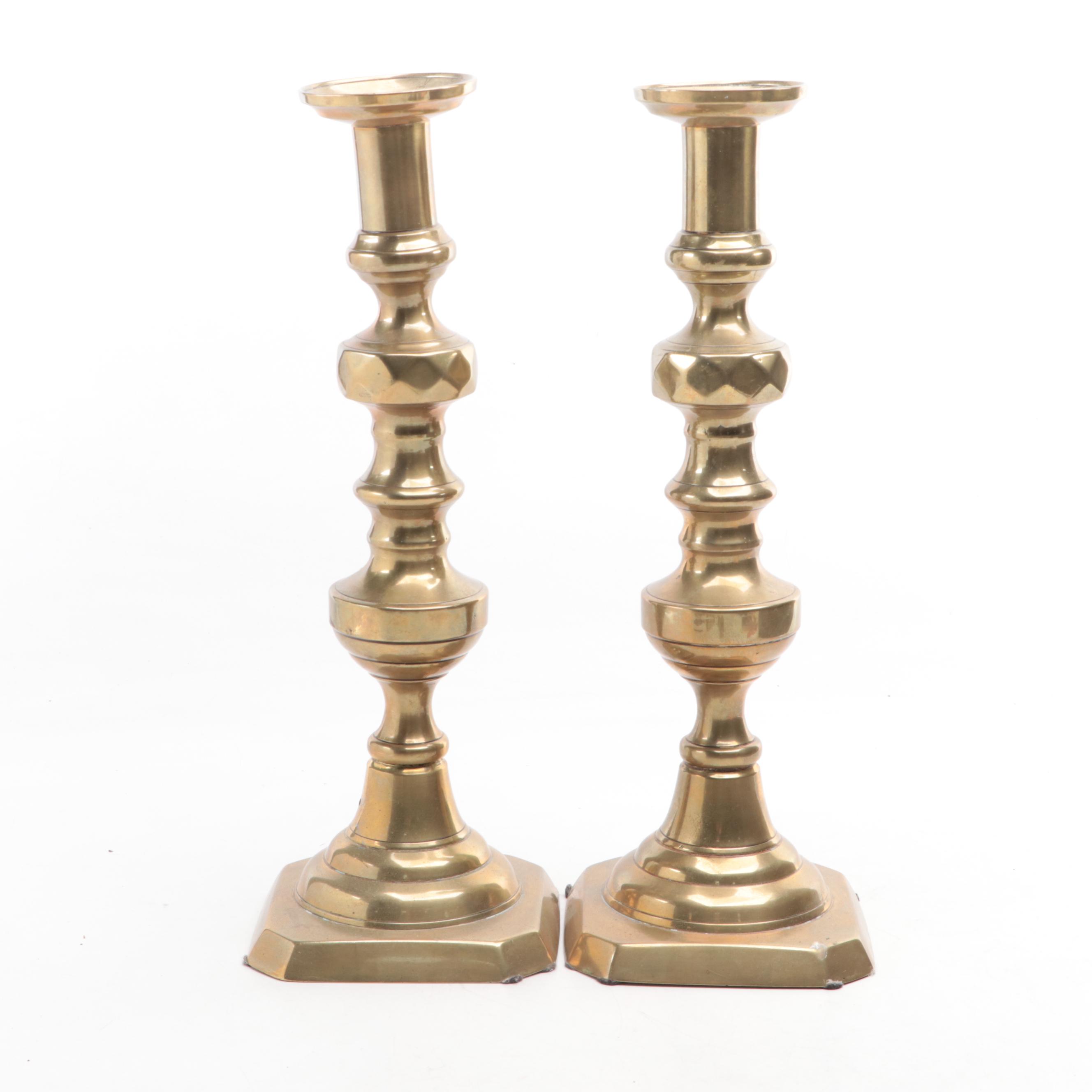 Brass Beehive and Diamond Candlesticks with Chamberstick EBTH
