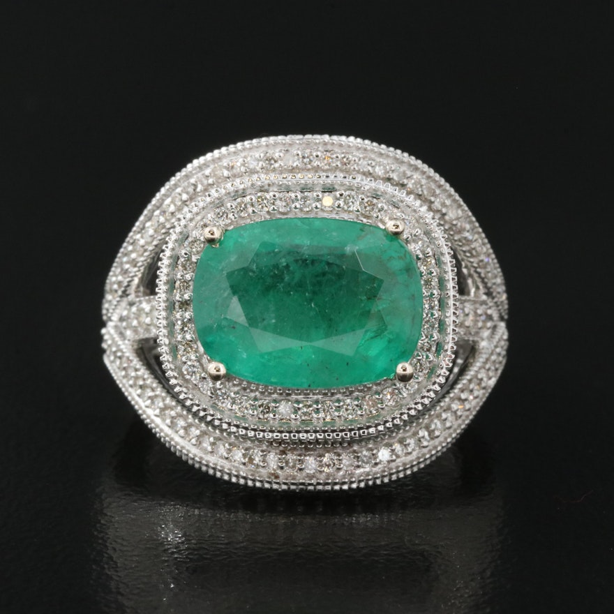 14K 3.86 CT Emerald and 1.28 CTW Diamond Ring